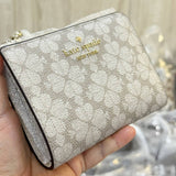 KATE SPADE NEW YORK SPADE FLOWER FLORAL PVC COATED CANVAS SMALL BIFOLD WALLET KG493 IN DARK BEIGE MULTI