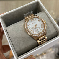 MICHAEL KORS SAGE THREE-HAND ROSE GOLD TONE STAINLESS STEEL WATCH