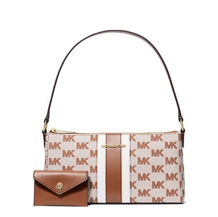 MICHAEL KORS VINCENT MEDIUM LOGO JACQUARD POCHETTE WITH CARD CASE 35R5S2VC6J BROWN