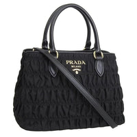 PRADA TESSUTO GAUFRE NYLON BLACK SATCHEL HANDBAG 1BA173