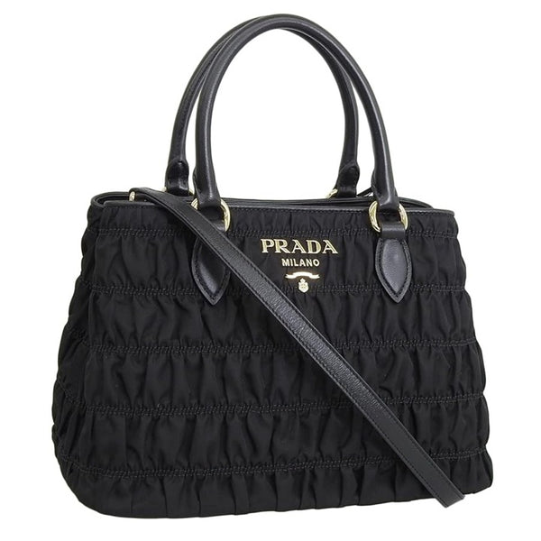 PRADA TESSUTO GAUFRE NYLON BLACK SATCHEL HANDBAG 1BA173
