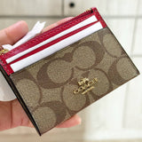 COACH MINI SKINNY ID CANVAS 88208 COIN KEY POUCH  RED SIGNATURE