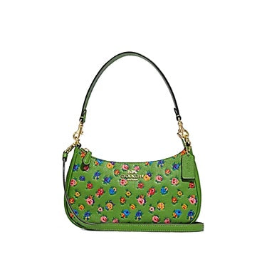 COACH TERI SHOULDER CROSSBODY BAG WITH FLOWER VINTAGE ROSE PRINT CA616 GREEN MULTI