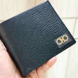 SALVATORE FERRAGAMO GANCINI MEN BIFOLD WALLET DOUBLE BILL BLACK