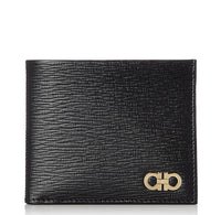 SALVATORE FERRAGAMO GANCINI MEN BIFOLD WALLET DOUBLE BILL BLACK