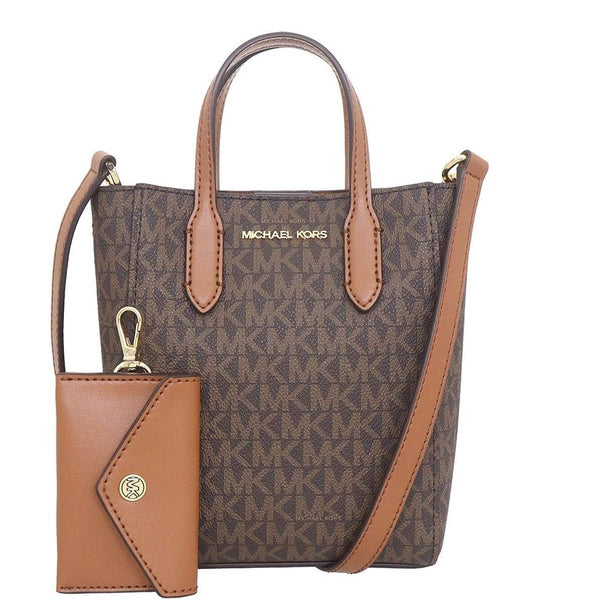 MICHAEL KORS VINCENT 35F4G2VC0B  CROSSBODY BAG WITH EXTRA  CARD CASE SIGNATURE BROWN