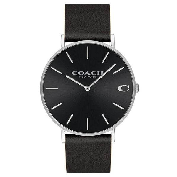 COACH 41MM MAN WATCH BLACK LEATHER STRAP BOXED