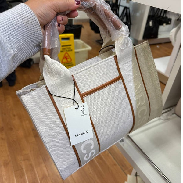 MARCS CROSSBODY BAG - VEGAN LEATHER CREAM STRIPE BROWN