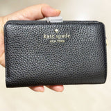 KATE SPADE COMPACT PEBBLED LEATHER MEDIUM BIFOLD WALLET BLACK KN750