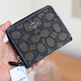 COACH SMALL ZIP AROUND WALLET IN SIGNATURE JACQUARD IN BLACK SMOKE BLACK MULTI CH389
