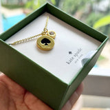 KATE SPADE BOXED SPOT THE SPADE CHARM PENDANT NECKLACE BLACK GOLD O0RU1343 / KL221