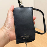 KATE SPADE KATE SPADE CARD CASE LANYARD KC573 BLACK SAFFIANO LEATHER