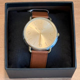 COACH BOXED  MEN'S ELLIOT SADDLE CALFSKIN QUARTZ WATCH 14602646 GOLD 41 MM