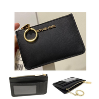 MICHAEL KORS JET SET TRAVEL SMALL TOP ZIP COIN POUCH WITH ID HOLDER SAFFIANO LEATHER 35F7GTVU1L BLACK