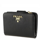 PRADA COMPACT VITELLO MOVE LEATHER WALLET BLACK 1ML018