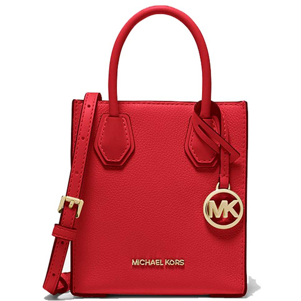 MICHAEL KORS MERCER EXTRA-SMALL PEBBLED LEATHER CROSSBODY BAG (FLAME) 35S1GM9T0L-RED