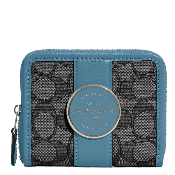 COACH LONNIE SMALL ZIP AROUND WALLET IN SIGNATURE JACQUARD C8323 SV/BLACK SMOKE/PACIFIC BLUE