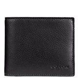 COACH F74991 BLACK COMPACT ID WALLET IN PLAIN LEATHER BLACK 2 IN ONE EXTRA ID