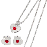MARC JACOBS HEART SILVER HEART MOTIF AND RED RHINESTONES NECKLACE & EARRINGS SET J341MT1PF21 BOXED