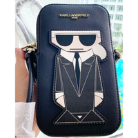 KARL LAGERFELD MAYBELLE CELL PHONE CROSSBODY IN BLACK/BLACK MULTI