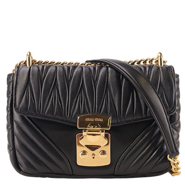 MIU MIU PATTINA NAPPA BIKER CHAIN CROSS BAG BLACK 5BD224 2E5W F0002 cadysdeluxe