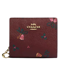 COACH SNAP WALLET WITH HOLIDAY BELLS PRINT (COACH CF351) GOLD/BLACK CHERRY MULTI