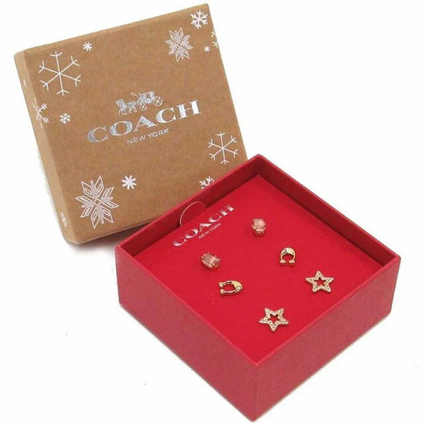 COACH SIGNATURE STAR EARRINGS SET GOLD/PINK CF985  BOX