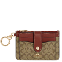 COACH ATTACHMENT CARD CASE IN SIGNATURE CANVAS KHAKI TERRACOTTA CE697 / C6881 / C7398