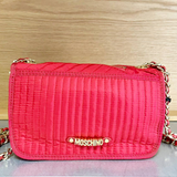 MOSCHINO QUILTED SHOULDER CROSSBODY FLAP  BAG IN RED