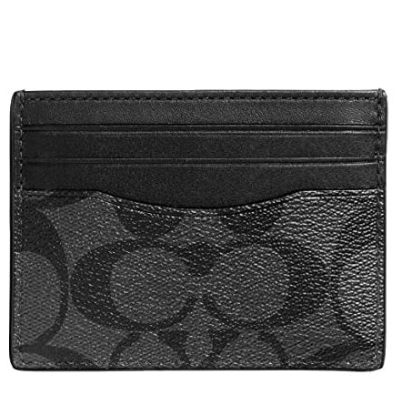 COACH CARD CASE HOLDER IN SIGNATURE CANVAS F58110 BLACK CHARCOAL