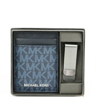 MICHAEL KORS BOXED GIFTING MONOGRAM MONEY CLIP CARD CASE SET blue  37H9LGFD1B