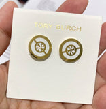 TORY BURCH MILLER STUD EARRINGS 88333  ENAMEL CIRCLE GOLDEN WHITE