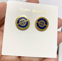 TORY BURCH MILLER STUD EARRINGS 88333  ENAMEL CIRCLE GOLDEN BLUE