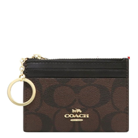 COACH MINI SKINNY ID CASE IN SIGNATURE CANVAS 88208  COIN KEY POUCH DARK BROWN BLACK