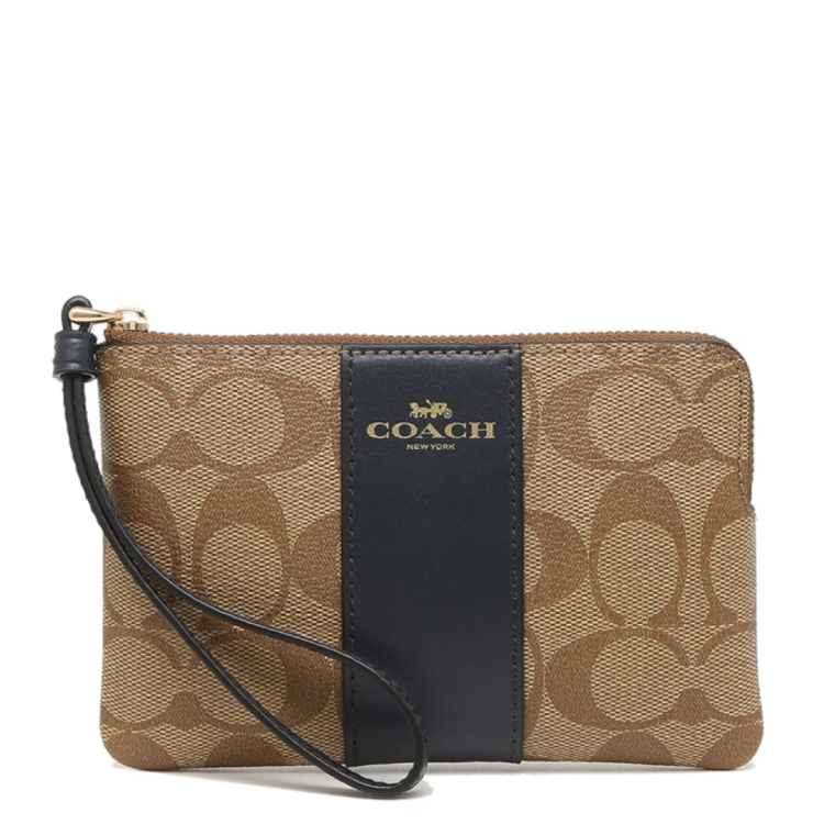 COACH CORNER ZIP WRISTLET IN SIGNATURE CANVAS F58035 58035 IM KHAKI cadysdeluxe