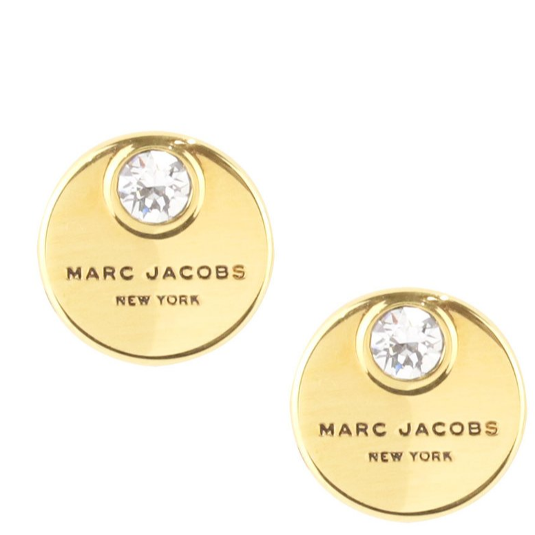 MARC JACOBS EARRINGS COIN STUDS M0009789 CRYSTAL GOLD TONE cadysdeluxe