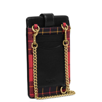 COACH TURNLOCK CHAIN PHONE RED MULTI CROSSBODY WITH PLAID PRINT CF240