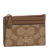 COACH MINI SKINNY ID CASE IN SIGNATURE CANVAS 88208 F88208  IM/KHAKI/SADDLE 2 COIN KEY POUCH