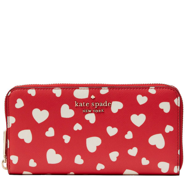 KATE SPADE STACI HEART POP PRINTED LARGE CONTINENTAL WALLET IN RED MULTI K5109