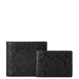COACH COMPACT ID WALLET IN SIGNATURE EMBOSSED CROSSGRAIN LEATHER F75371 BLACK