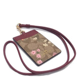 COACH ID LANYARD SIGNATURE CANVAS c8735 KHAKI RED SIGNATURE FLOWER PRINT