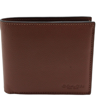 COACH F74991 COMPACT ID WALLET IN PLAIN LEATHER BROWN 2 IN ONE EXTRA CARD HOLDER 74991