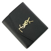YSL SAINT LAURENT BOXED 582296 COMPACT WALLET BLACK FULL GRAIN LEATHER