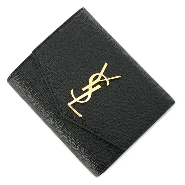 YSL SAINT LAURENT BOXED 582296 COMPACT WALLET BLACK FULL GRAIN LEATHER
