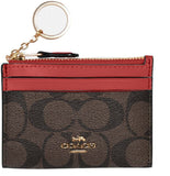 COACH MINI SKINNY ID CASE IN SIGNATURE CANVAS 88208 COIN KEY POUCH DARK BROWN RED