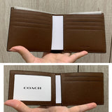 COACH COMPACT ID WALLET IN SPORT CALF LEATHER F64118 64118 DARK SADDLE