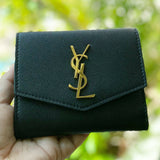 YSL SAINT LAURENT BOXED 582296 COMPACT WALLET BLACK FULL GRAIN LEATHER