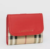 BURBERRY CHEKER PLAID PATTERNS CANVAS LEATHER SMALL LADIES WALLET 80328631 RED