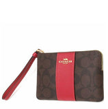 COACH CORNER ZIP WRISTLET IN SIGNATURE CANVAS F58035 RED BROWN CW854 / FCW854 / CS602