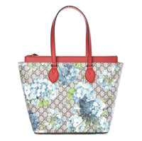 GUCCI VOU BLUE BLOOM SUPREME CANVAS LARGE TOTE WITH RED LEATHER TRIM 546315 8492 ZIP